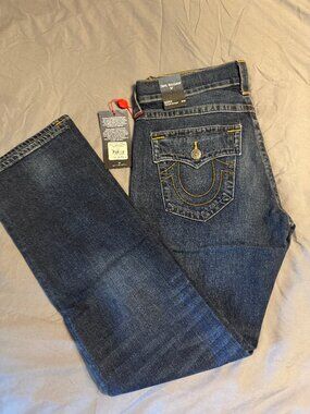 True Religion Ricky Big Men's Sz 33x34 Flap Pocket Relaxed Straight Jeans NWT